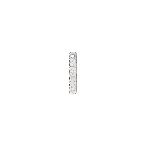Drop, sterling silver, 13x2mm double-sided textured bar. Sold per pkg of 6. image number 0