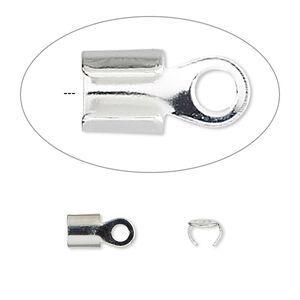 Cord end, fold-over, silver-plated steel, 5x5mm, 4mm inside diameter. Sold per pkg of 100.