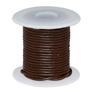 Cord, leather (dyed), brown, 1-1.2mm round. Sold per 5-yard spool.