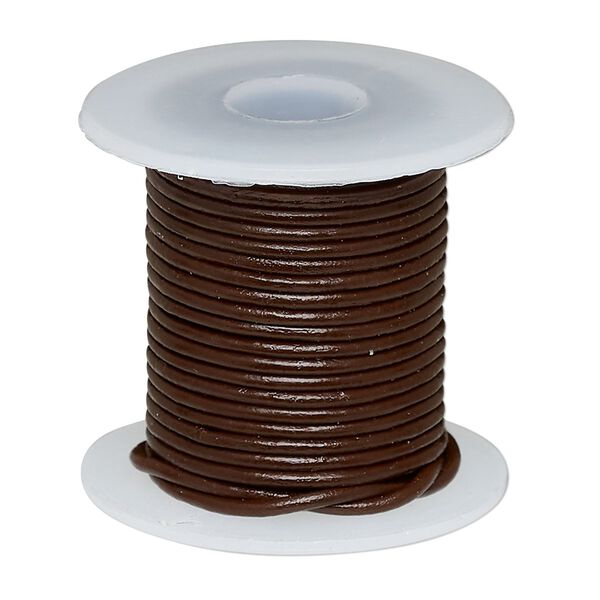 Cord, leather (dyed), brown, 1-1.2mm round. Sold per 5-yard spool. image number 0