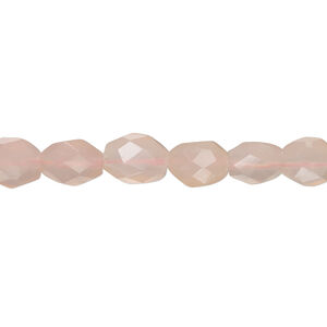 Pink chalcedony 1pkg1, hand-cut faceted puffed oval bead, 13 inch 7x6mm-9x7mm
