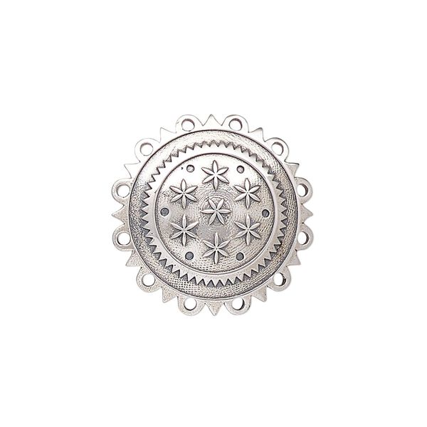 Drop, antiqued sterling silver, pkg/1, 21mm single-sided domed disc with star design. image number 0