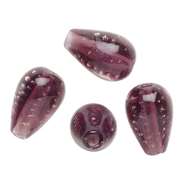 Bead, lampworked glass, translucent purple, 17x11mm teardrop. Sold per pkg of 4. image number 0