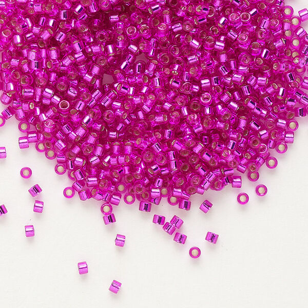 Seed bead, Delica®, glass, pkg/50g, #11 round, transparent outside dyed silver-lined fuchsia (DB-1340). image number 0