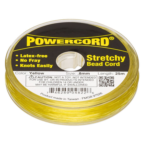 Cord, Powercord®, elastic, yellow, 0.8mm, 8.5-pound test. Sold per 25-meter spool. image number 0