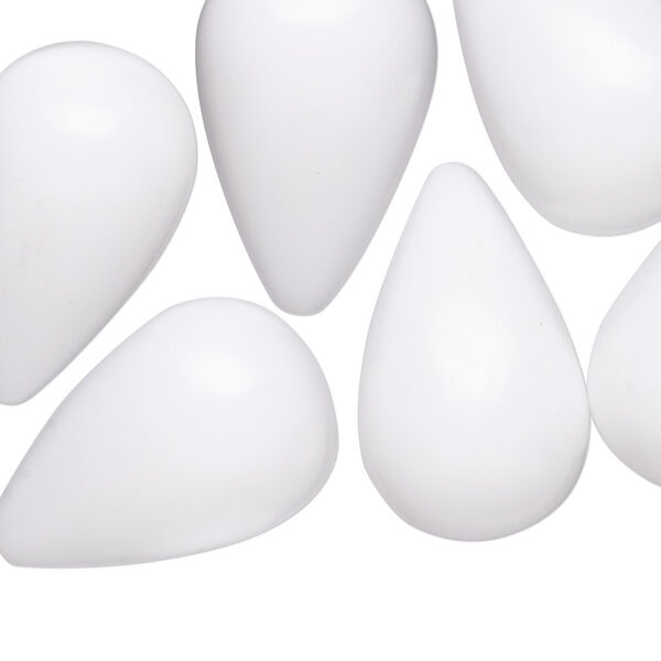 Bead, vintage German acrylic, opaque white, 25x16mm partially-drilled teardrop with 0.5mm hole. Sold per pkg of 6. image number 0