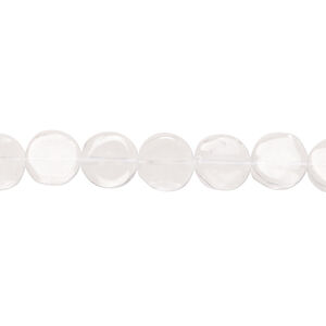Quartz crystal 1pkg1, hand-cut uneven flat round bead natural, 14 inch 8-9mm