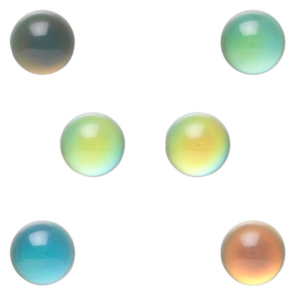 Cabochon, acrylic, multicolored, 10mm color-changing non-calibrated round. Sold per pkg of 6. image number 0
