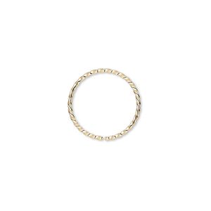 Jump ring, gold-plated brass, 15mm twisted round, 13.7mm inside diameter, 18 gauge. Sold per pkg of 100.