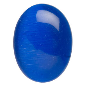 Cabochon 1pkg1, cat's eye glass (fiber optic glass), blue, 40x30mm calibrated oval, quality grade.
