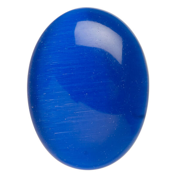 Cabochon 1pkg1, cat's eye glass (fiber optic glass), blue, 40x30mm calibrated oval, quality grade. image number 0
