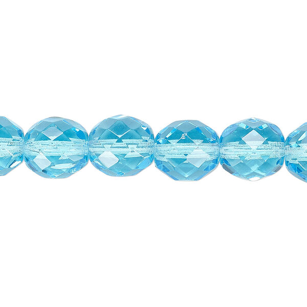 Bead, Czech fire-polished glass, light turquoise blue, 10mm faceted round. Sold per pkg of 600 (1/2 mass). image number 0
