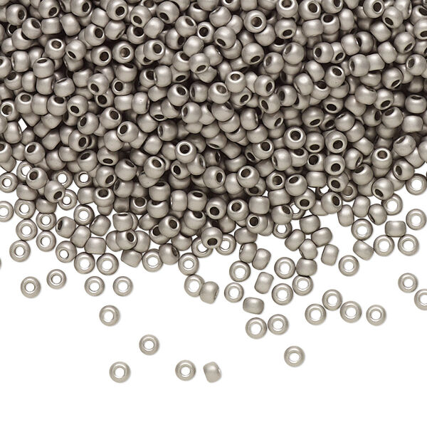 Seed bead, TOHO BEADS®, glass, pkg/250g, #11 round, opaque metallic frosted antique silver (TR-11-566). image number 0