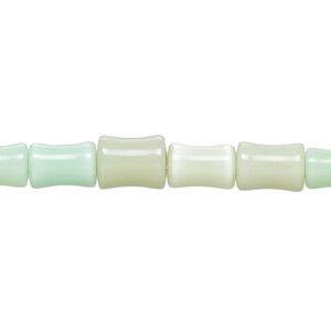 Bead, cat's eye glass (fiber optic glass), sea green and mint, 9x5mm-10x7mm bamboo. Sold per 14-inch strand, approximately 40 beads.