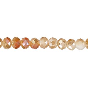 Bead 1pk 48 facets opaque white orange AB, Celestial Crystal® 6x4mm rondelle 15.5-16 inch