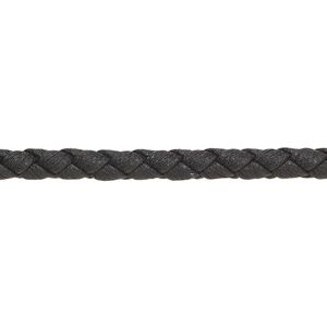 Bolo cord, leatherette, matte black, 4mm braided round. Sold per 5-yard section.