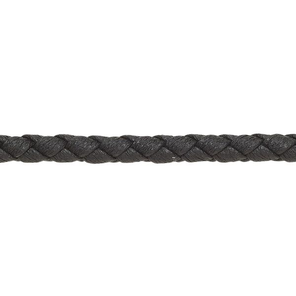 Bolo cord, leatherette, matte black, 4mm braided round. Sold per 5-yard section. image number 0