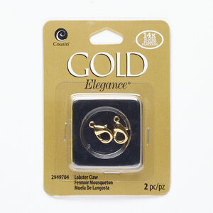 Clasp lobster claw 1pkg2, 12x8mm oval, gold-finished copper 1-strand