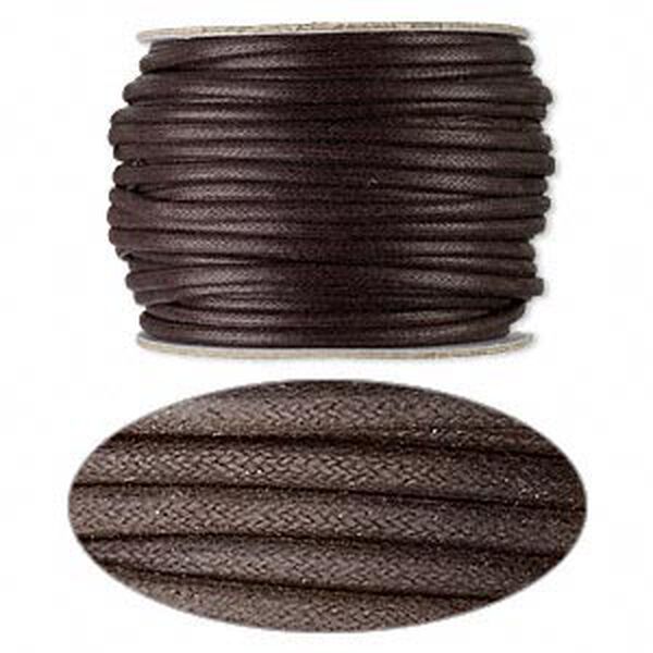Cord, waxed cotton, brown, 3mm round. Sold per 25-yard pkg. image number 0