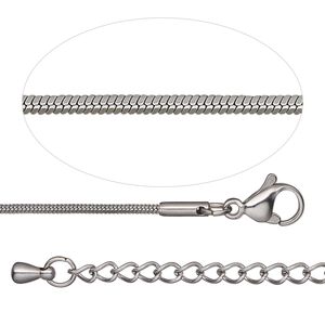 Chain 1pkg1 snake, 1mm square / lobster claw clasp, stainless steel 18 inch