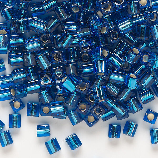 Seed bead, Miyuki, glass, pkg/25g, 3.5-3.7mm square, transparent silver-lined dark blue (SB-149S). image number 0