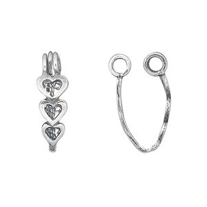 Bail, JBB Findings, donut, antiqued sterling silver, 17x6.5mm with 3 heart design, 14x3.5mm grip length. Sold individually.