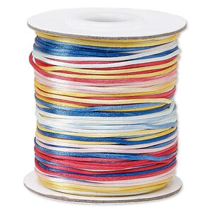Cord, Satinique™, satin, rainbow, 1mm mini. Sold per 200-foot spool.