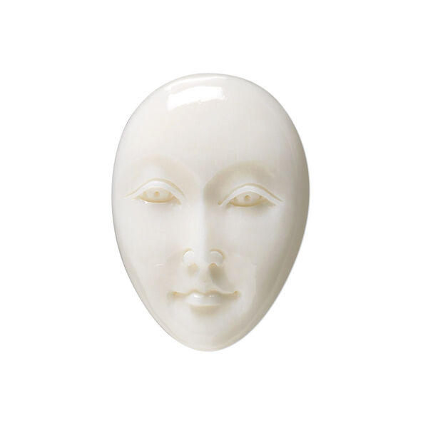 Embellishment, bone (bleached), white, 26x18mm-30x22mm hand-carved single-sided undrilled oval face, Mohs hardness 2-1/2. Sold individually. image number 0