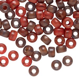 Bead mix, pressed, glass, opaque brown and red, 6x4mm crow. Sold per 1 ounce pkg, approximately 140 beads.