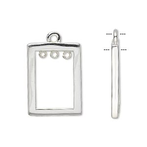 Drop, sterling silver, 26x16mm rectangle with 3 loops. Sold individually.