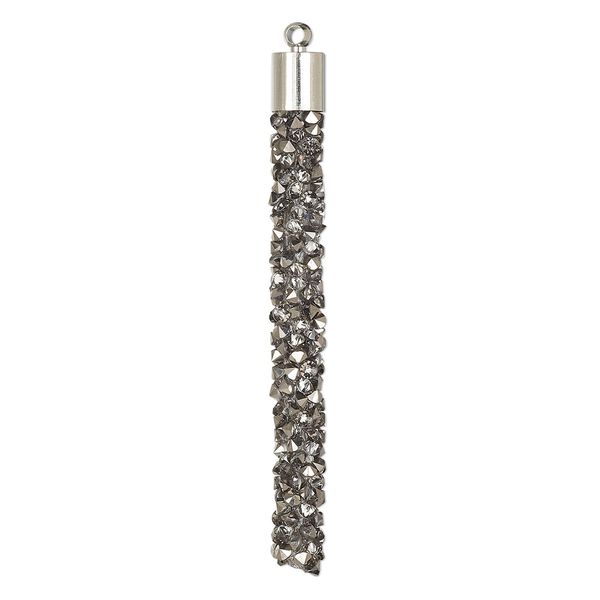 Focal, glass / resin / imitation rhodium-finished brass, gunmetal, 53x6mm stick. Sold per pkg of 4. image number 0