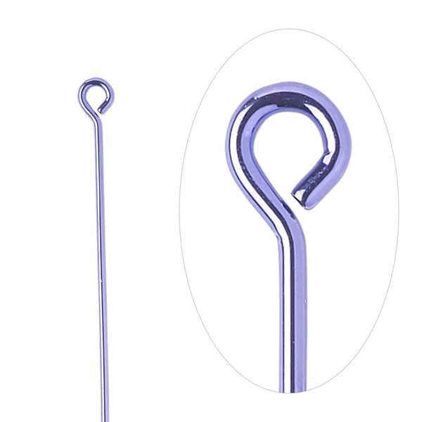 Eye pin, electro-coated brass, purple, 2 inches, 21 gauge. Sold per pkg of 10. image number 0