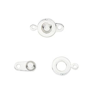 Clasp button 1pkg10 silver-plated, 9mm, brass 1-strand