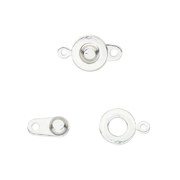 Clasp, button, silver-plated brass, 9mm. Sold per pkg of 10. image number 0