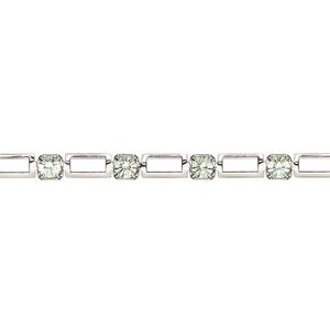 Cupchain, VINTAGE Crystal™, imitation rhodium-plated brass and crystal, chrysolite, 3.3mm open rectangle. Sold per pkg of 1 meter.
