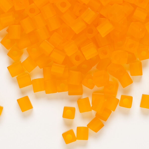 Seed bead, Miyuki, glass, pkg/25g, 3.5-3.7mm square, translucent frosted orange (SB-138F). image number 0
