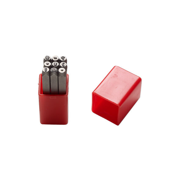 Stamp, plastic and tempered chrome vanadium steel, grey and red, 2-1/2 x 1 inches with 1/8 inch punctuation marks. Sold per 10-piece set. image number 0