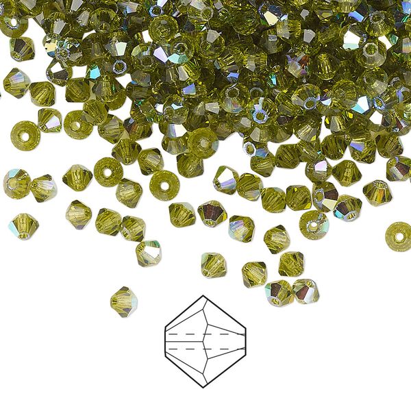 Bead 144pk olivine AB, Preciosa Czech crystal 3mm bicone image number 0