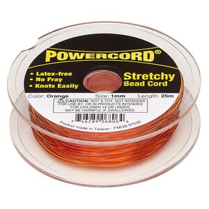 Cord, Powercord®, elastic, orange, 1mm, 14-pound test. Sold per 25-meter spool.