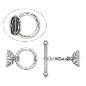Clasp toggle 1pkg1 sterling silver, 49x32mm / fits 8mm cord, antiqued JBB Findings multi-strand