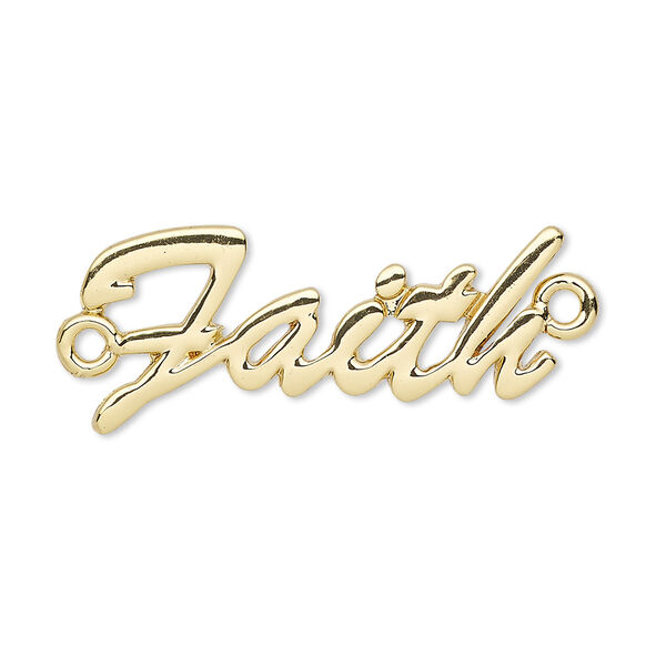 Focal, gold-finished "pewter" (zinc-based alloy), 32x13mm single-sided "Faith." Sold individually. image number 0