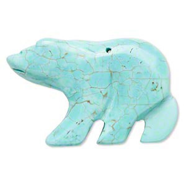 Focal, magnesite (dyed / stabilized), blue, 46x31mm hand-cut bear, B grade, Mohs hardness 3-1/2 to 4. Sold individually. image number 0