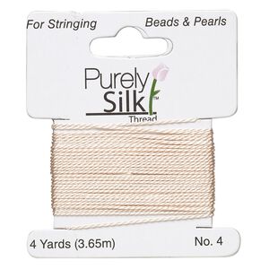 Thread, Purely Silk™, pink, medium-heavy, size #4, 24-pound test. Sold per 4-yard card.