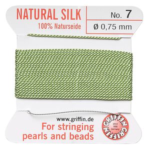 Thread, Griffin, silk, jade green, size #7. Sold per 2-meter card (approximately 78 inches).