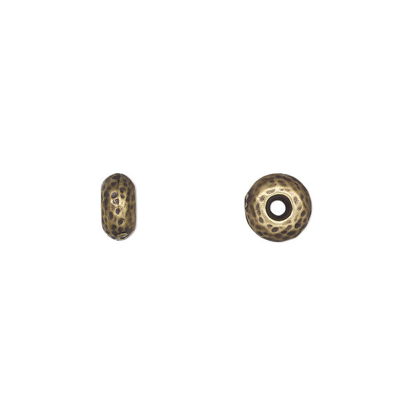 Bead, TierraCast®, "Hammertone" collection, antique brass-plated pewter (tin-based alloy), 7x4mm hammered rondelle. Sold per pkg of 4. image number 0
