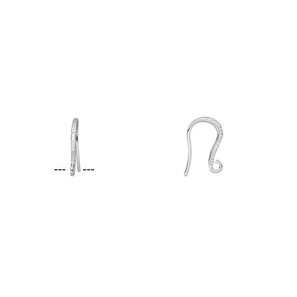 Ear wire, silver-plated brass, 16mm textured fishhook with open loop, 20 gauge. Sold per pkg of 50 pairs. image number 0