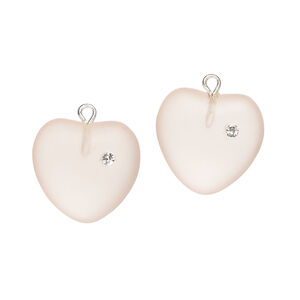 Drop 1pkg2, silver-plated brass / glass / cubic zirconia, translucent pink and clear, 16mm frosted heart.