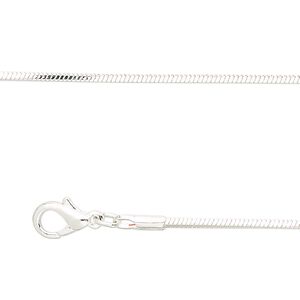 Chain 1pkg2 silver-plated snake, 1mm square / lobster claw clasp, brass 18 inch