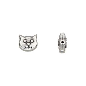 Bead, TierraCast®, antiqued pewter (tin-based alloy), 10x8.5mm double-sided cat face. Sold per pkg of 20.