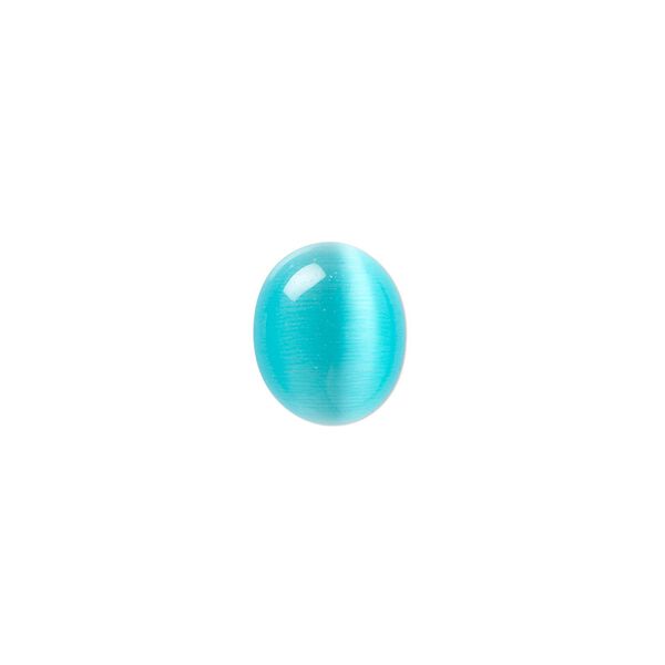 Cabochon, cat's eye glass (fiber optic glass), turquoise blue, 12x10mm calibrated oval, quality grade. Sold per pkg of 10. image number 0